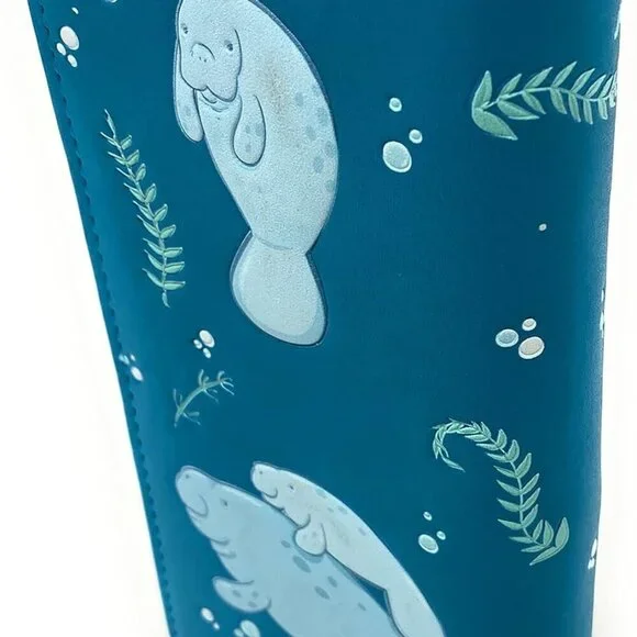 Large Vegan Faux Leather Wallet for Women & Teens 7in Teal Travel Organizer - Picture 2 of 7